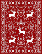 Crimson Reindeer Snowflake Border Rug