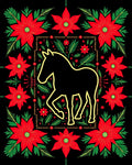 Golden Silhouette Horse Red Poinsettia Garland Rug