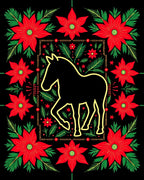 Golden Silhouette Horse Red Poinsettia Garland Rug