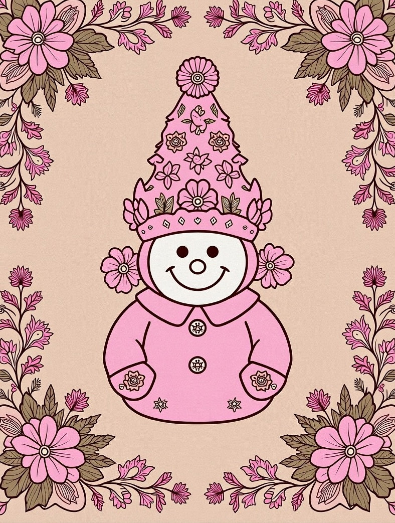 Enchanting Pink Floral Gnomes Rug