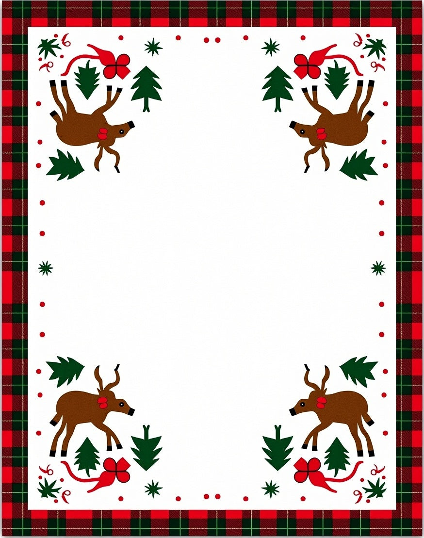 Festive Red Green Plaid Deer Collection Rug