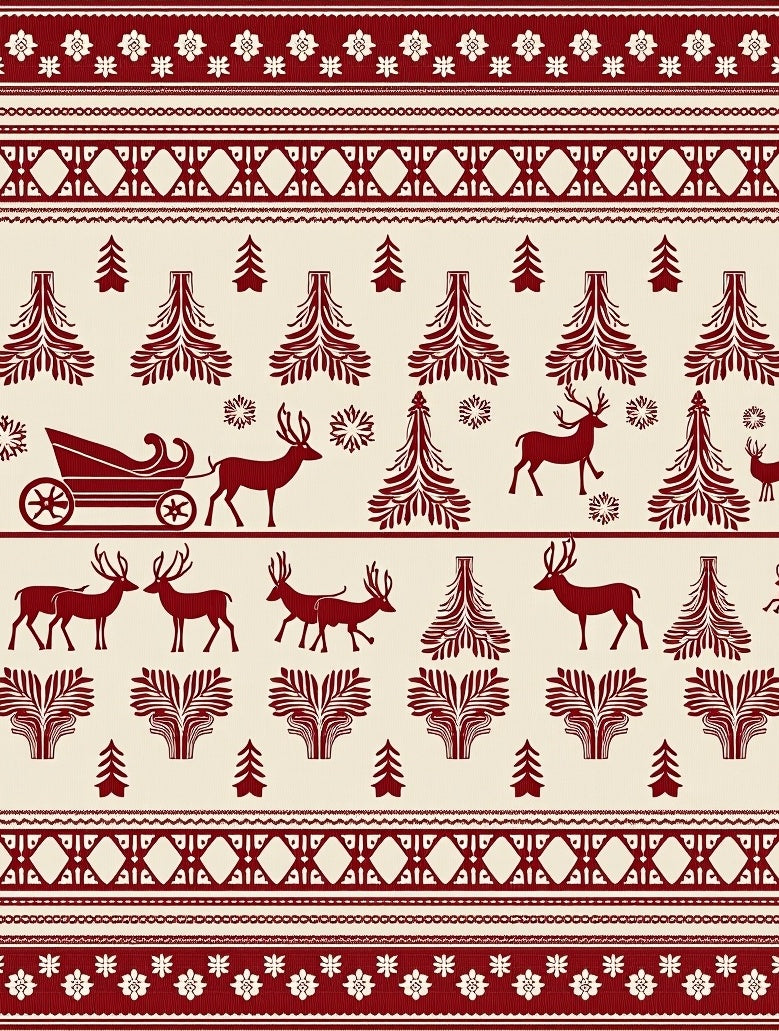 Crimson Reindeer Sleigh Christmas Forest Rug