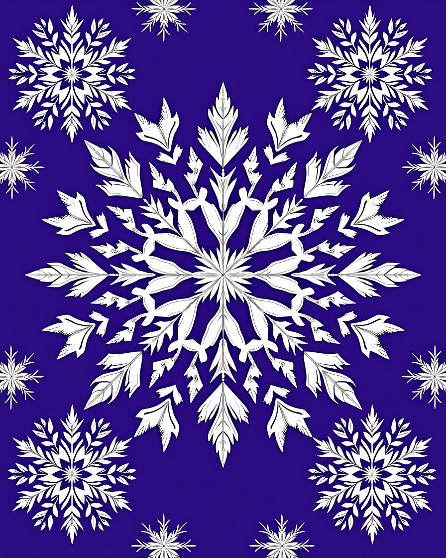 White Snowflake Ice Blue Festive Rug