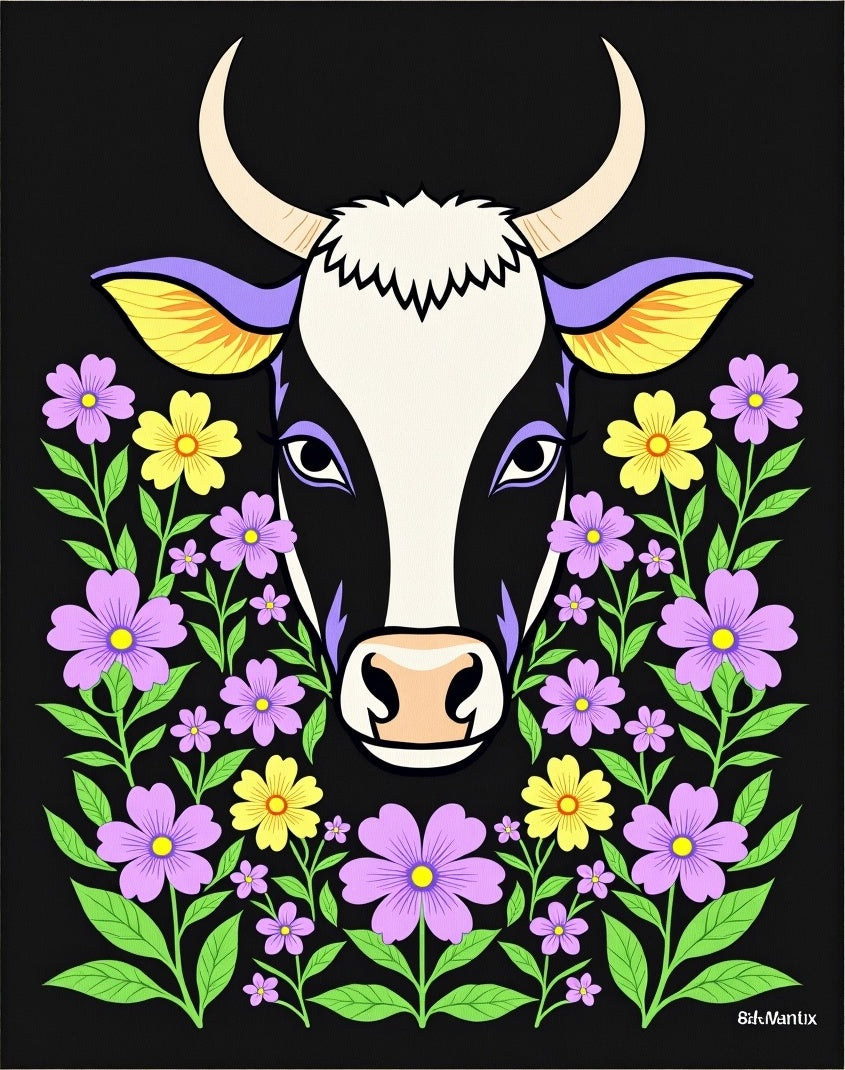 Whimsical Cow Floral Garland Rug