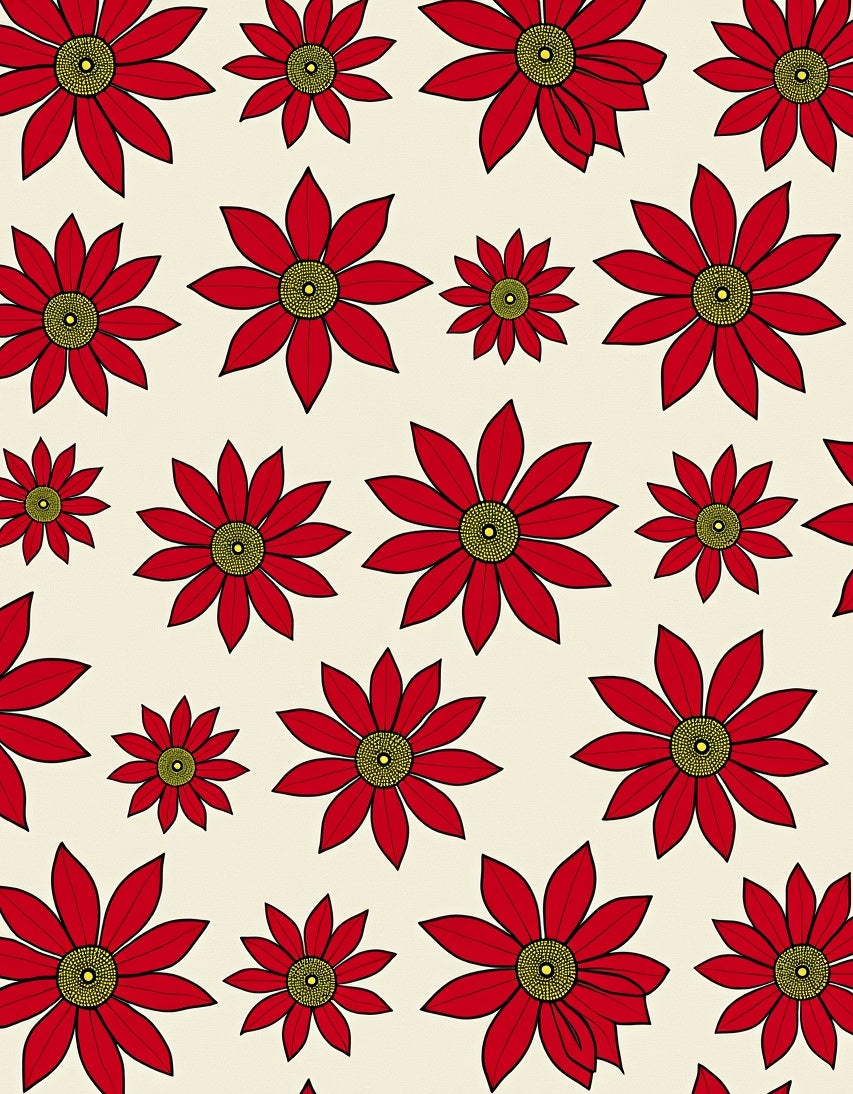 Red Daisy Floral Cream Background Rug