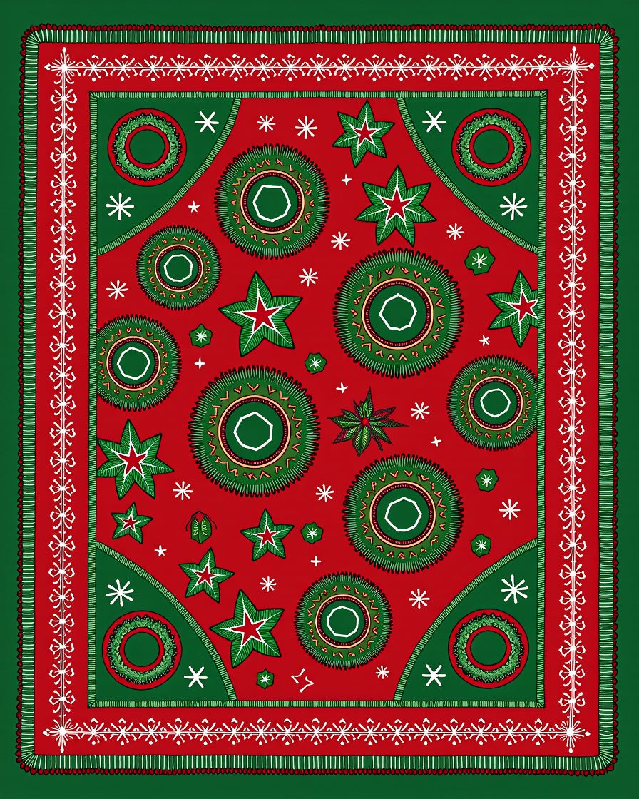 Festive Red Green Star Medallion Rug