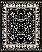 Black cream organic scrollwork medallion Rug