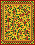 Yellow Red Green Floral Botanical Border Rug
