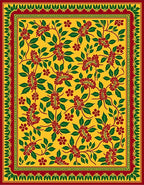 Yellow Red Green Floral Botanical Border Rug