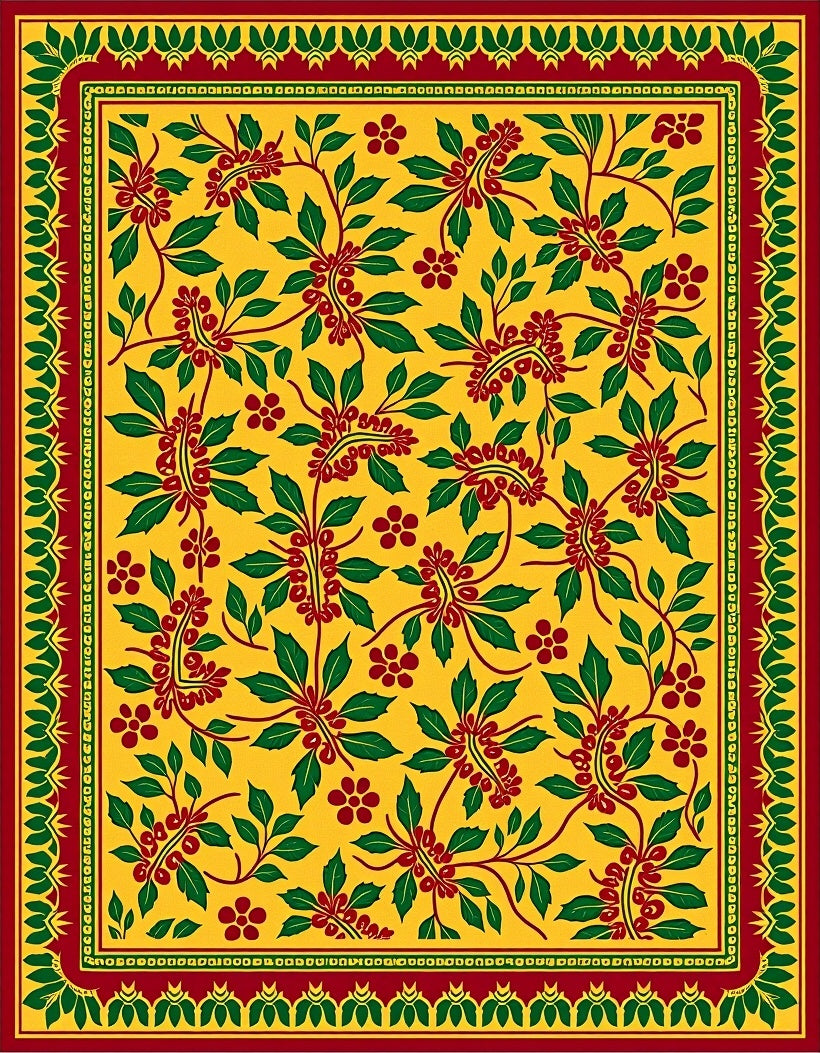 Yellow Red Green Floral Botanical Border Rug