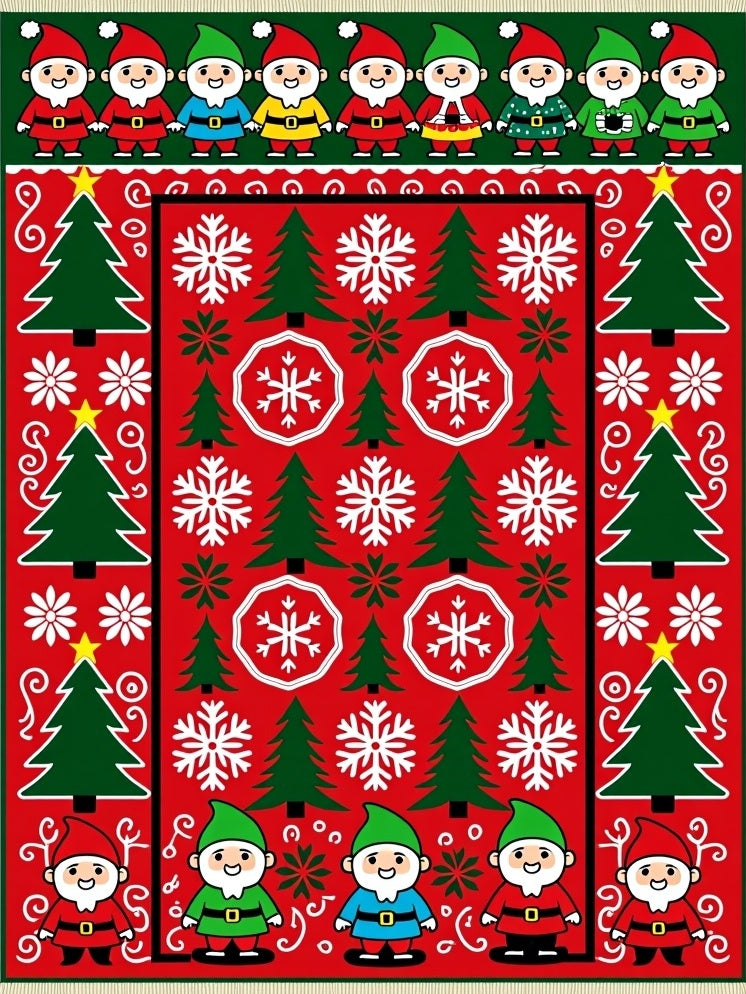 Whimsical Holiday Gnomes Christmas Trees Rug