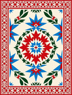 Bold Red Blue Starburst Garden Rug