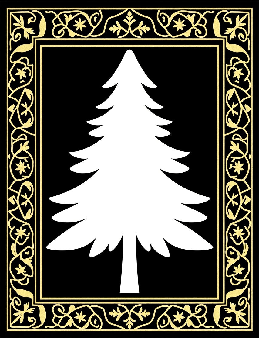 Elegant White Tree Black Gold Border Rug