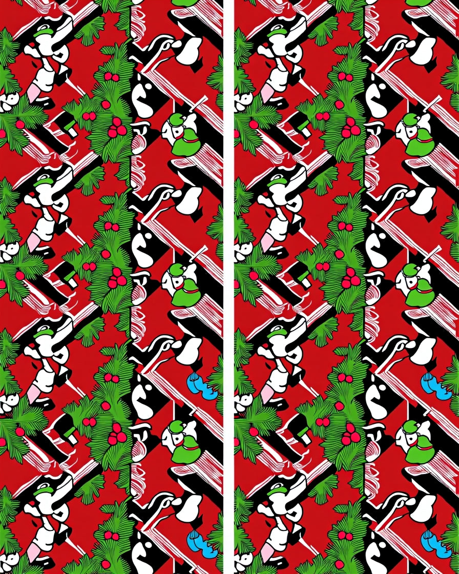 Festive Red Green Whimsical Holiday Characters Rug