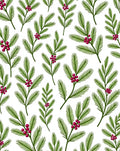 Green Pine Sprigs Crimson Berries Rug