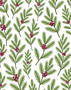 Green Pine Sprigs Crimson Berries Rug