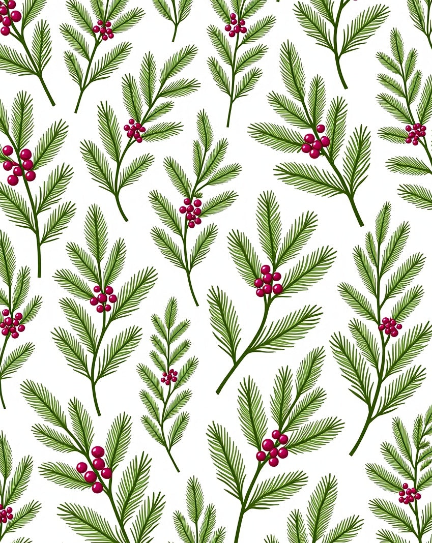 Green Pine Sprigs Crimson Berries Rug