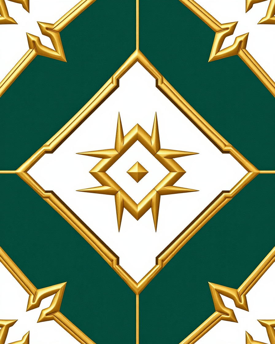Ornate Gold Emerald Geometric Medallion Rug