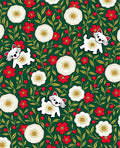 Whimsical White Dog Red Floral Garden Rug