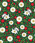 Whimsical White Dog Red Floral Garden Rug
