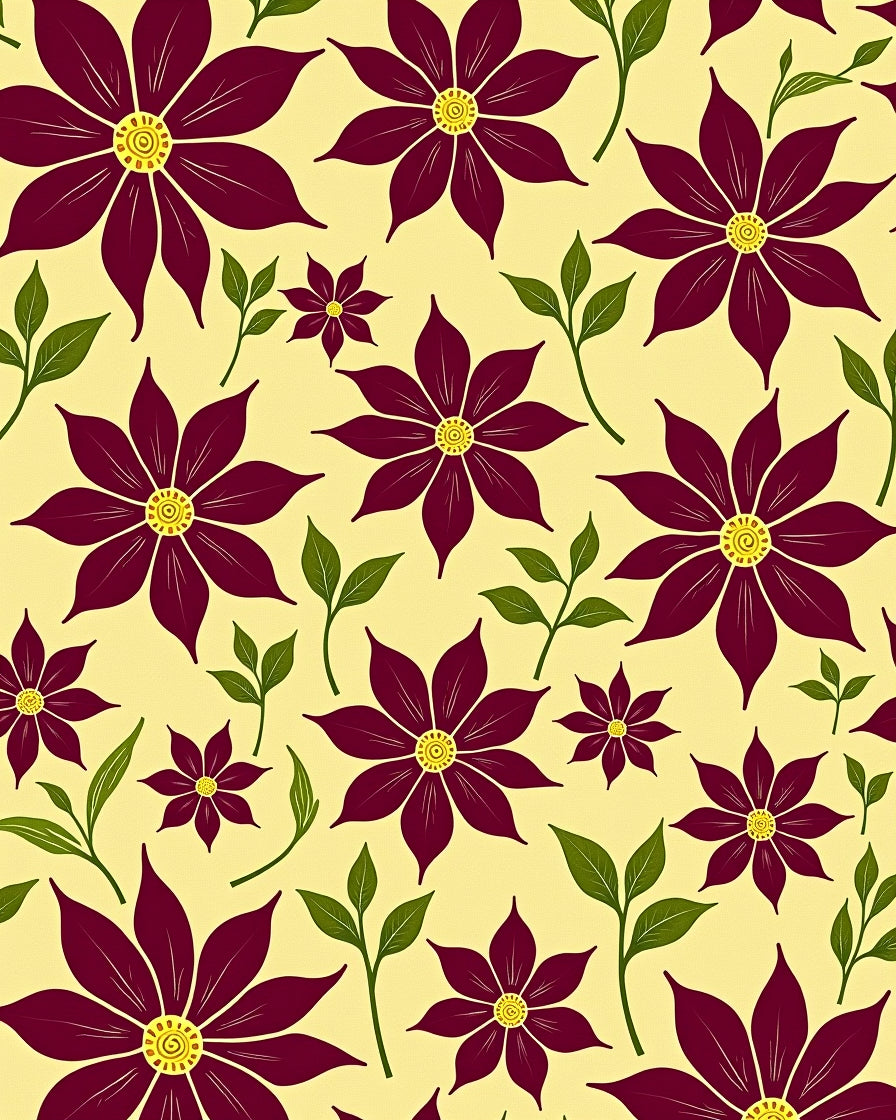 Maroon Floral Scatter Yellow Background Rug