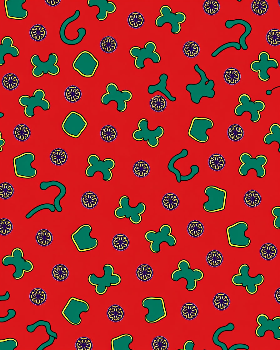 Red Green Abstract Shapes Medallion Rug