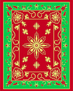 Festive Red Green Floral Medallion Rug