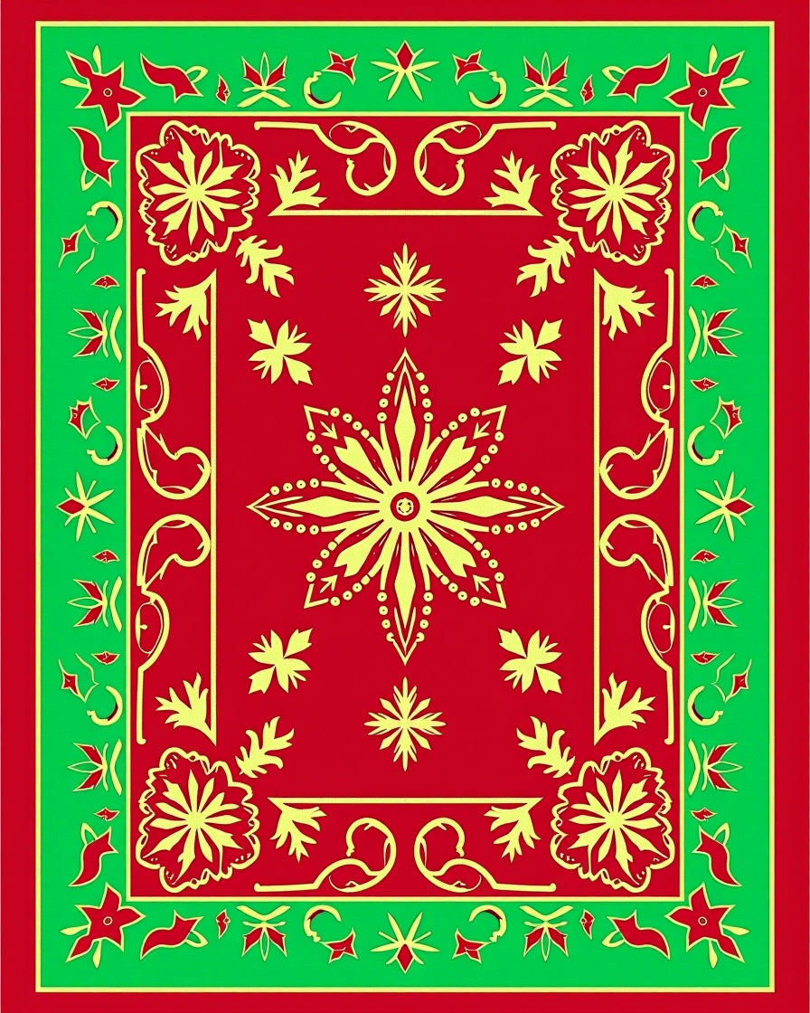 Festive Red Green Floral Medallion Rug