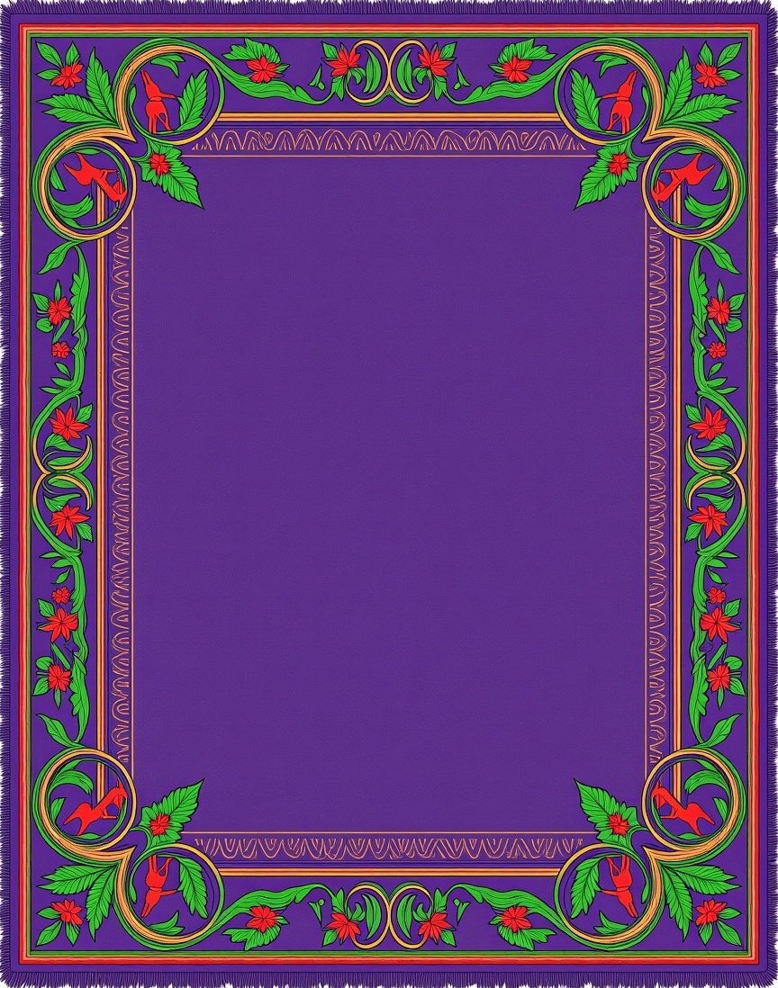 Vibrant Purple Floral Bird Border Rug