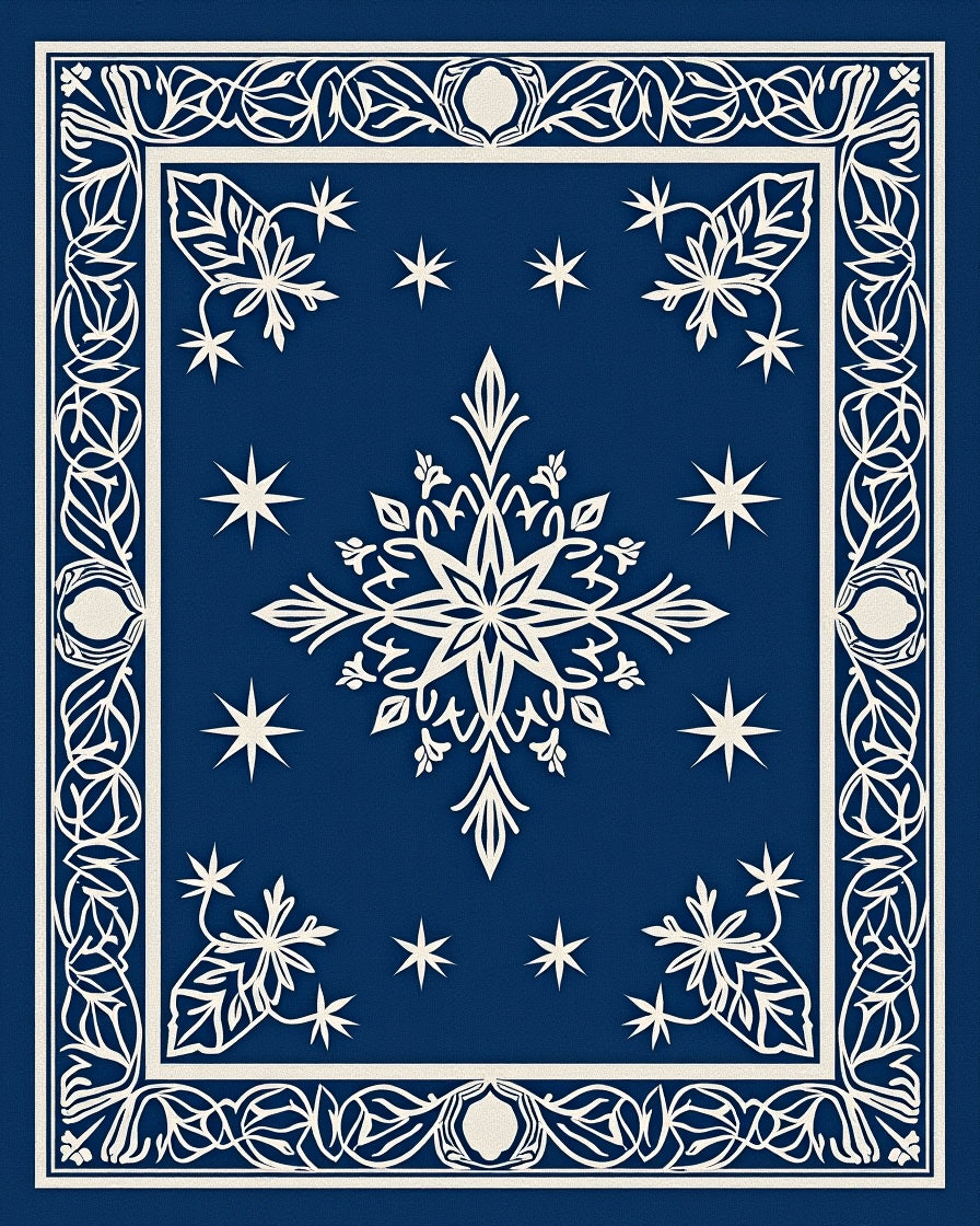 Deep Blue White Starburst Medallion Rug