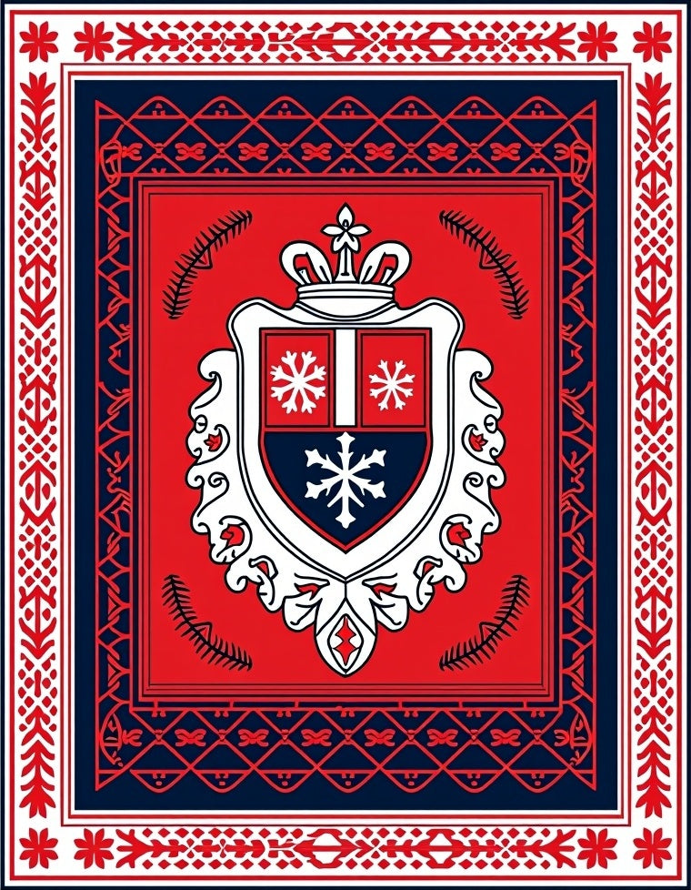 Crimson Navy Crest Snowflake Regal Rug