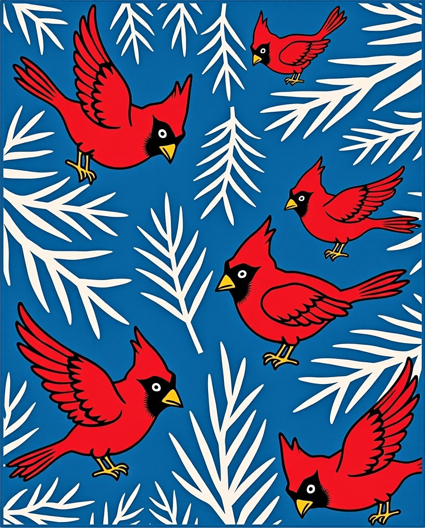 Vibrant Red Cardinal Winter Branch Whimsy Rug