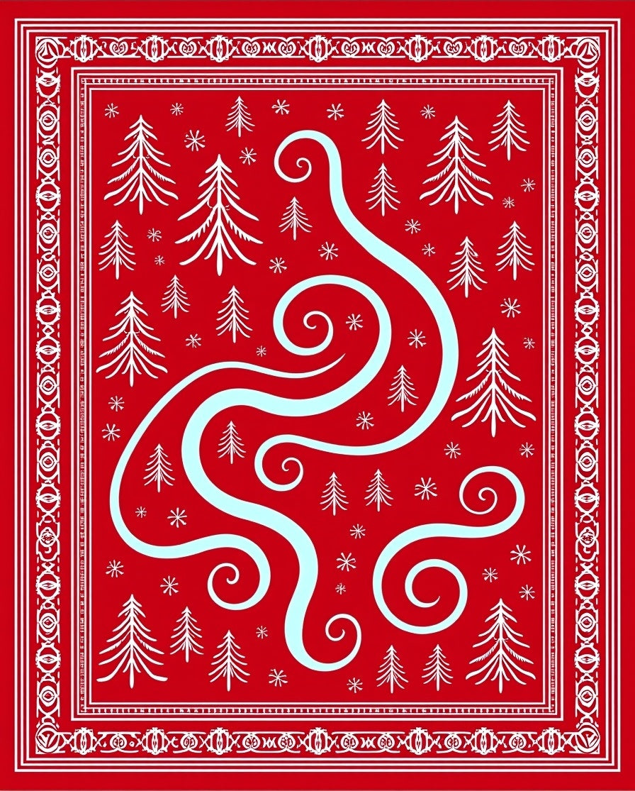 Red White Pine Tree Swirl Rug