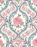 Art Nouveau Pink Rose Floral Scroll Rug