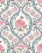 Art Nouveau Pink Rose Floral Scroll Rug