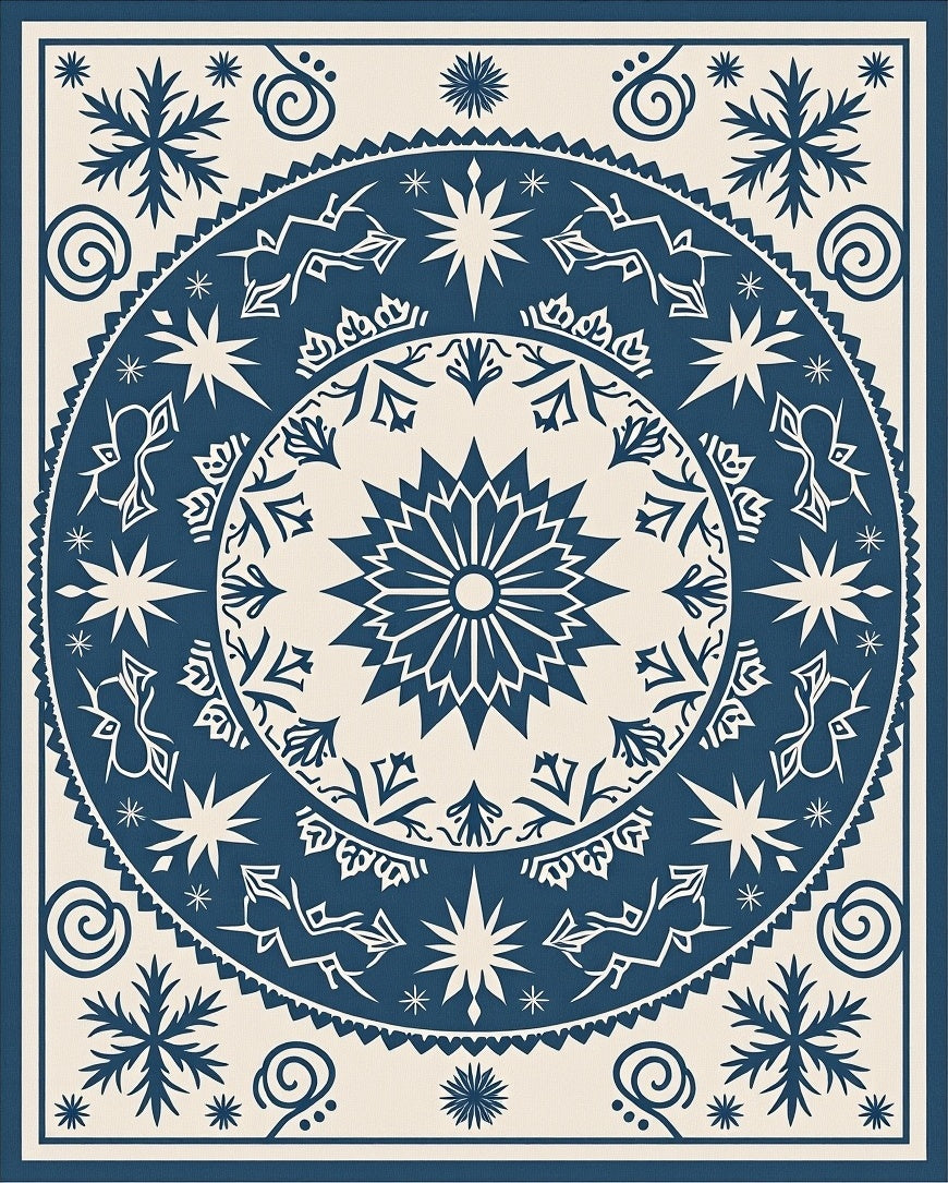 Midnight Blue Starburst Mandala Rug
