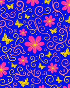 Vibrant Pink Yellow Butterfly Floral Swirls Rug