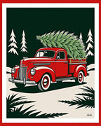 Vintage Red Truck Christmas Tree Mittens Rug