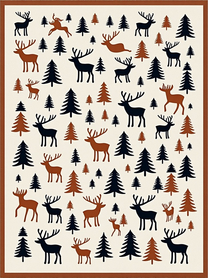 Rustic Deer and Tree Forest Scene Rug