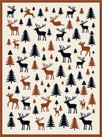 Rustic Deer and Tree Forest Scene Rug