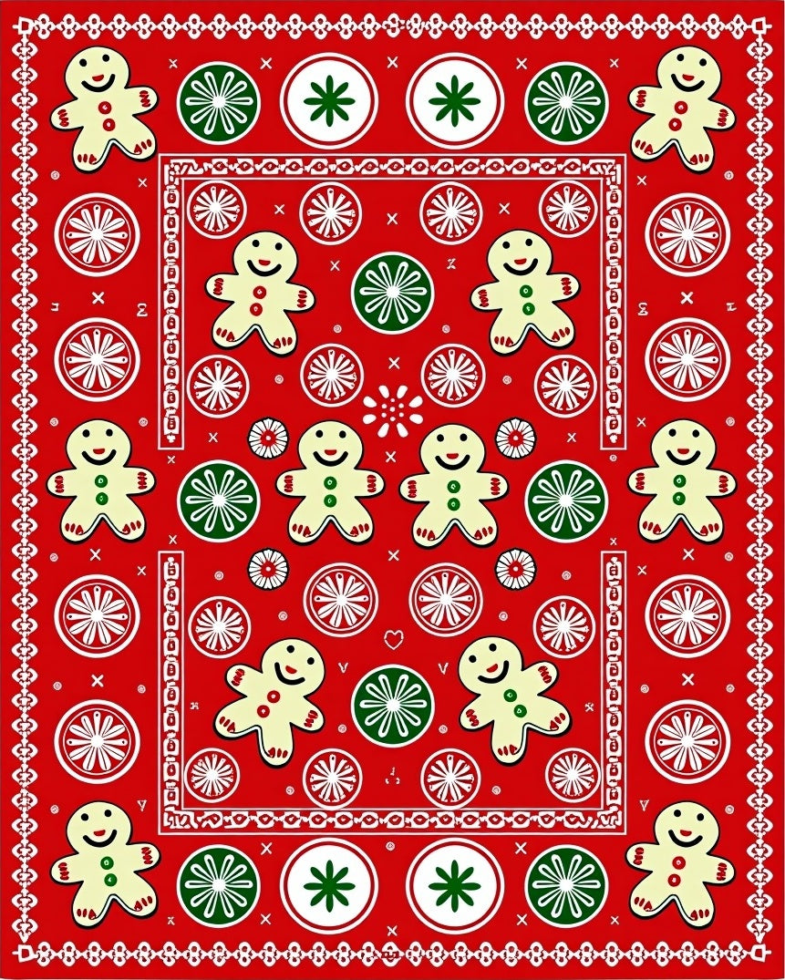Red Gingerbread Man Circle Garland Rug