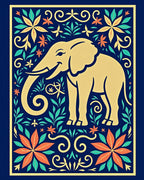 Golden Elephant with Floral Surroundings Rug