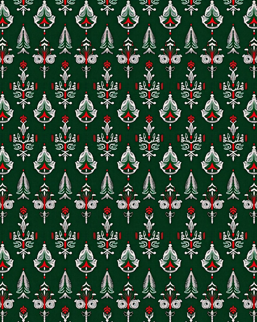 Classic Red White Green Folk Tines Rug