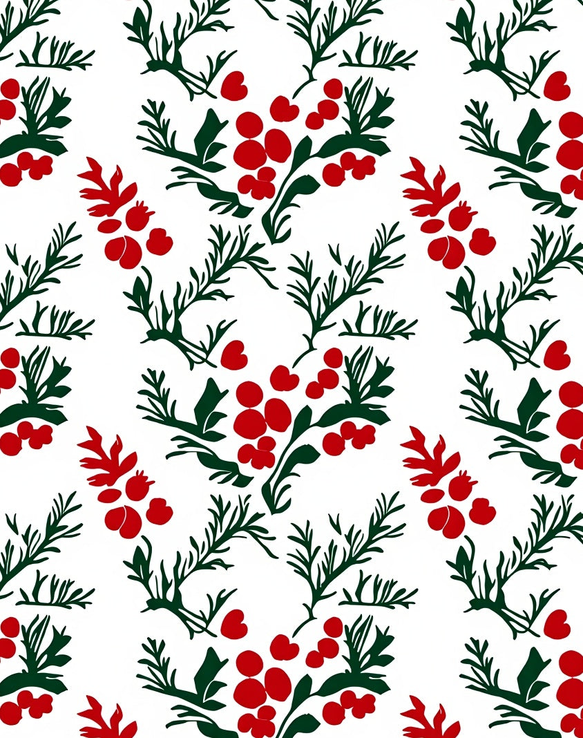 Red Berry Green Branch Botanical Rug
