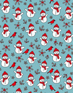 Cheerful Snowmen Red Bird Holiday Scatter Rug