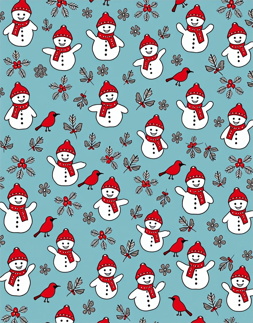 Cheerful Snowmen Red Bird Holiday Scatter Rug