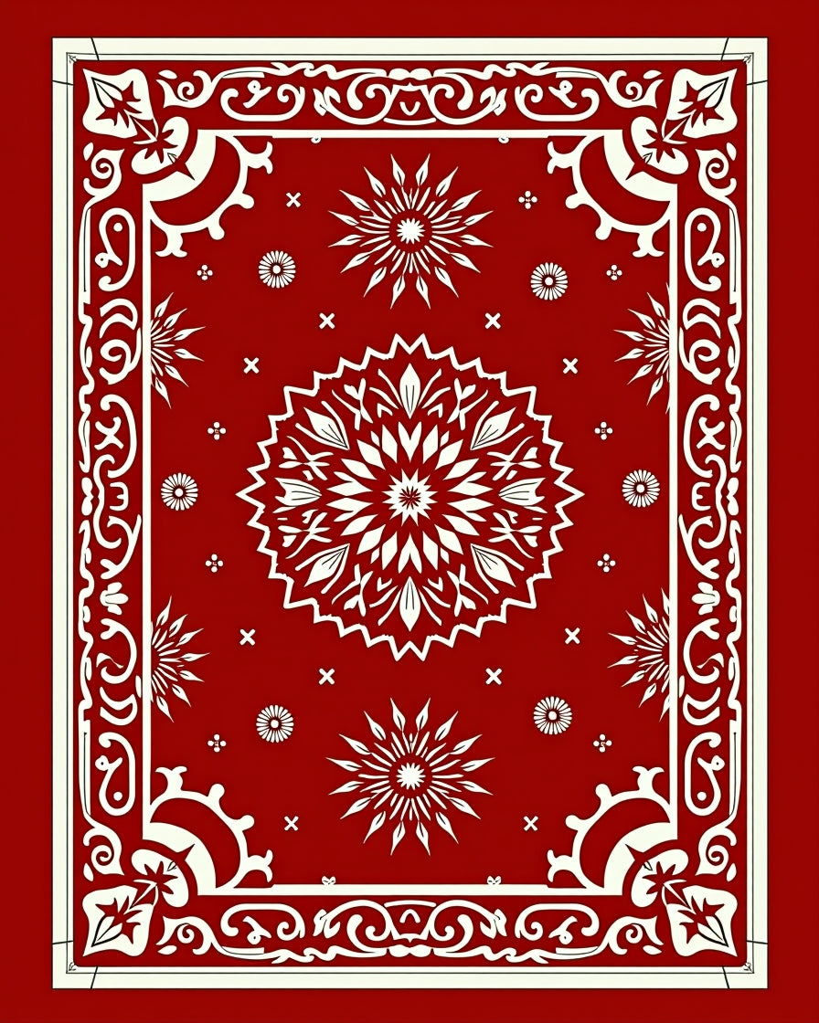 Crimson Red Medallion Floral Border Rug