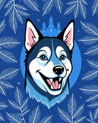 Blue Husky Winter Evergreen Garden Rug