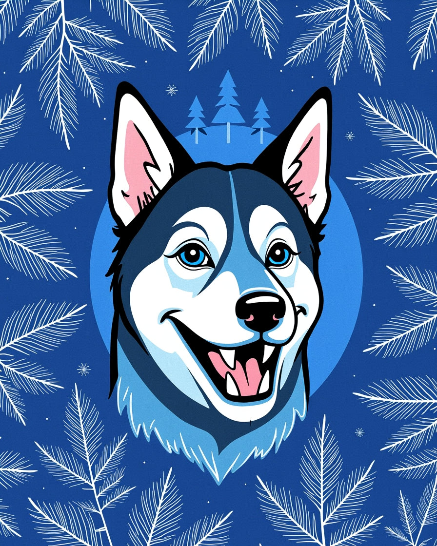 Blue Husky Winter Evergreen Garden Rug