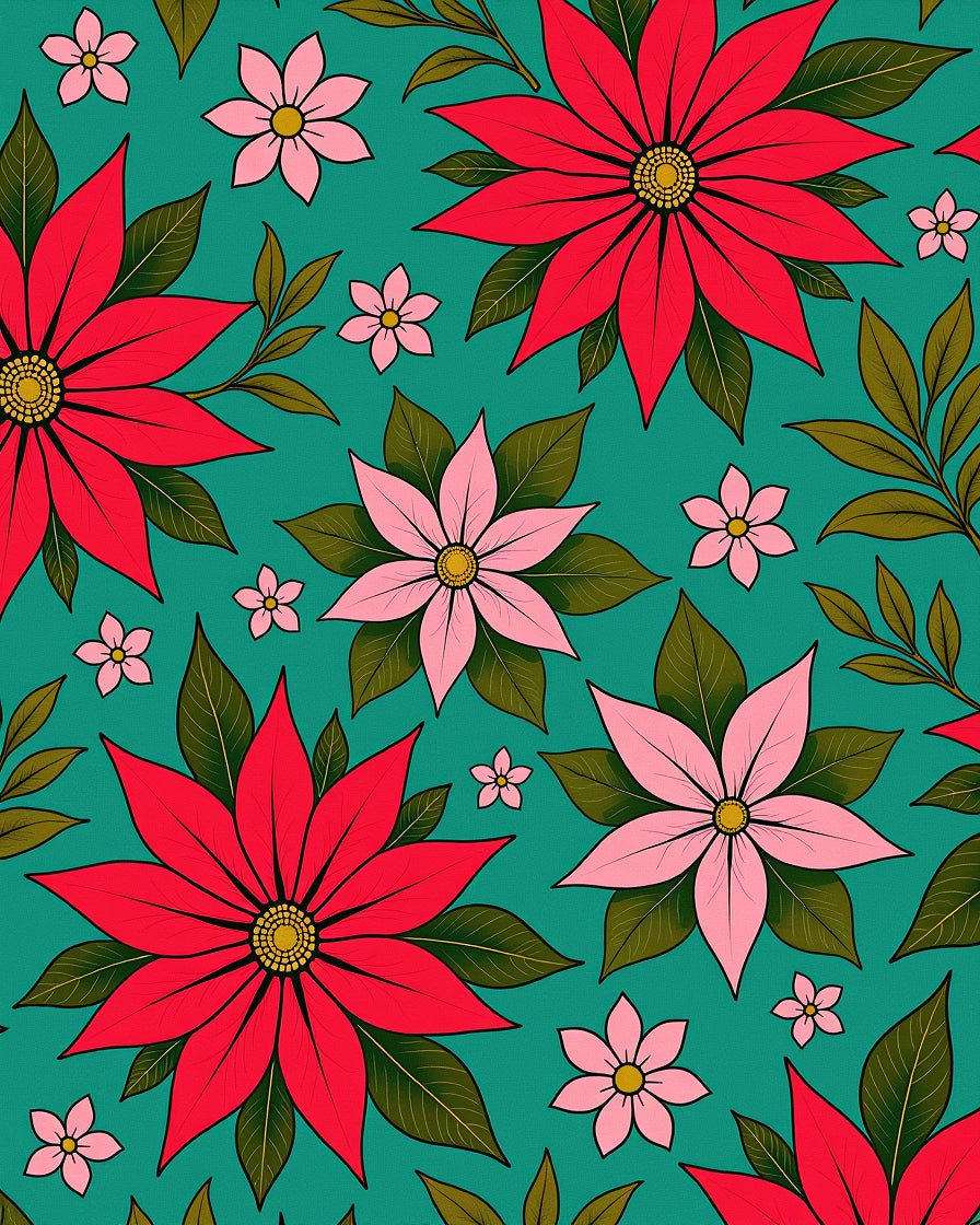Crimson Pink Bloom Botanical Foliage Rug